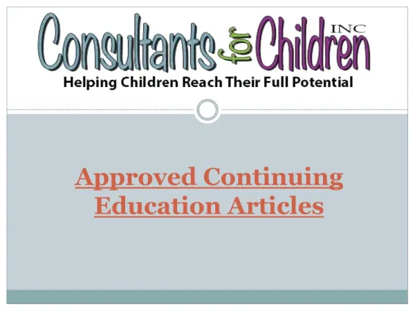 Approved Continuing Education Articles