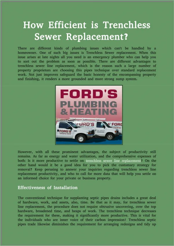 How Efficient is Trenchless Sewer Replacement?