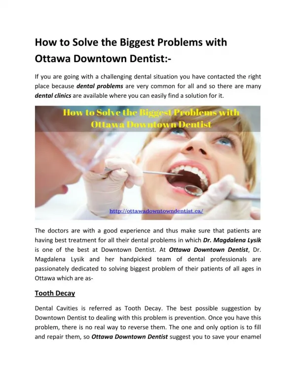How to Solve the Biggest Problems with Ottawa Downtown Dentist
