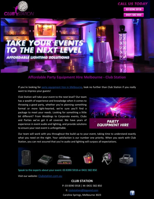 Affordable Party Equipment Hire Melbourne - Club Station