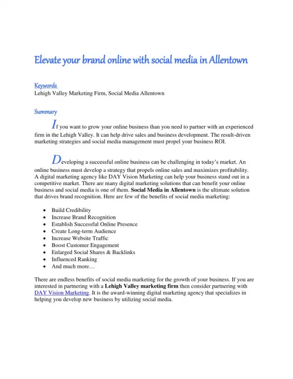 Elevate your brand online with social media in Allentown