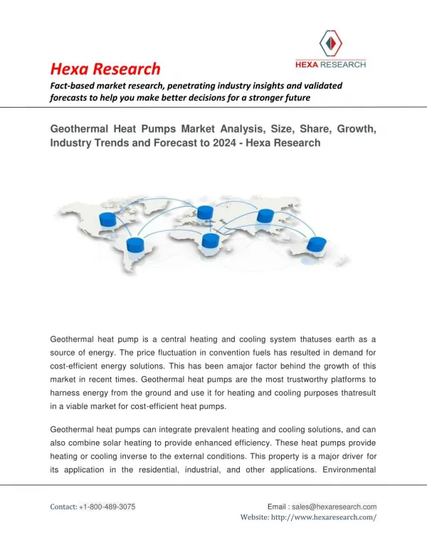 Geothermal Heat Pumps Market Analysis, Size, Share, Growth, Industry Trends and Forecast to 2024 - Hexa Research