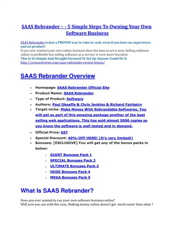 SAAS Rebrander review and giant bonus with 100 items
