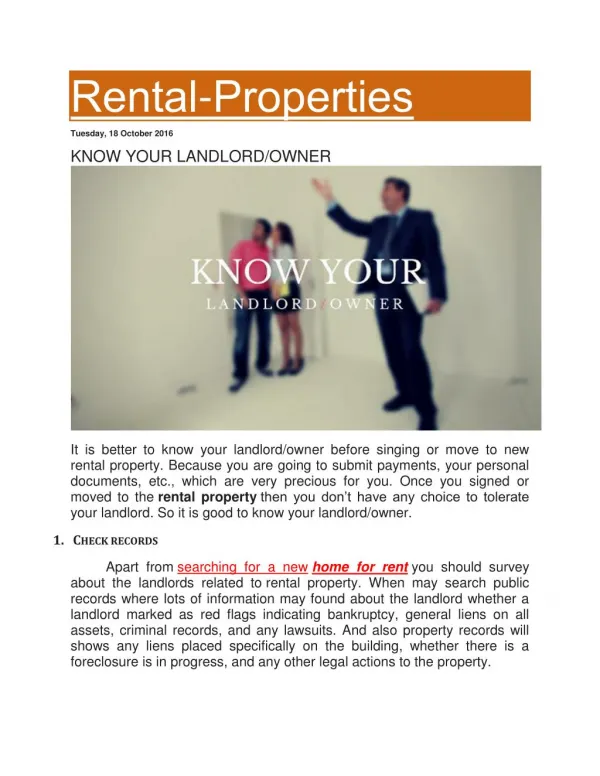 KNOW YOUR LANDLORD/OWNER