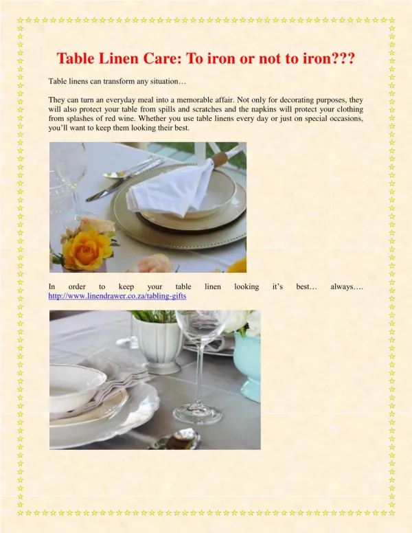 Table Linen Care: To iron or not to iron???