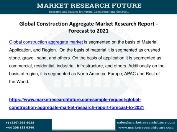 Global construction aggregate market research report forecast to 2021