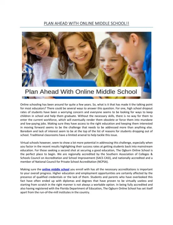 Plan Ahead With Online Middle School
