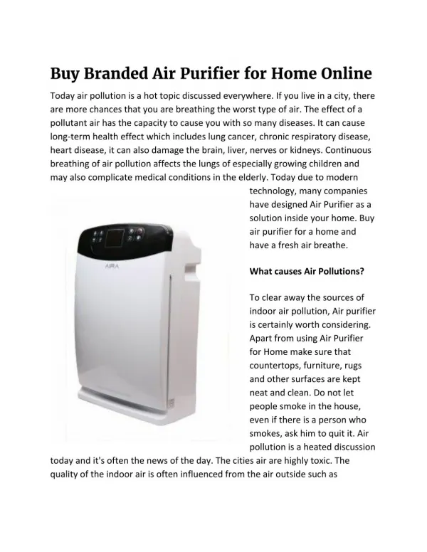 Buy Branded Air Purifier for Home Online