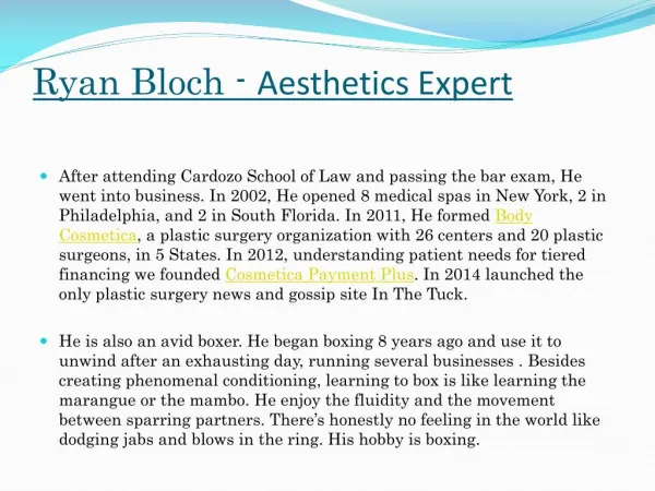 Ryan Bloch – Plastic Surgery Expert
