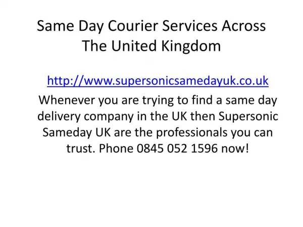 Same Day Courier Services - Same Day Delivery Services
