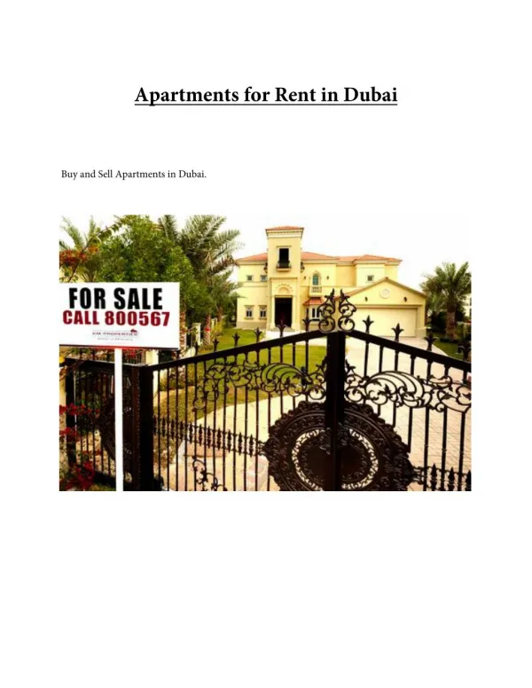 Apartments for Rent in Dubai - UAE