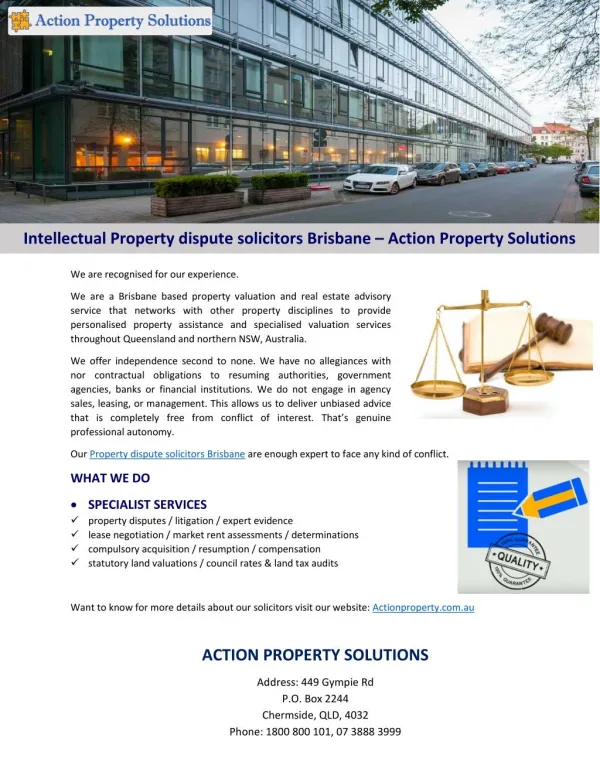 Intellectual Property dispute solicitors Brisbane – Action Property Solutions