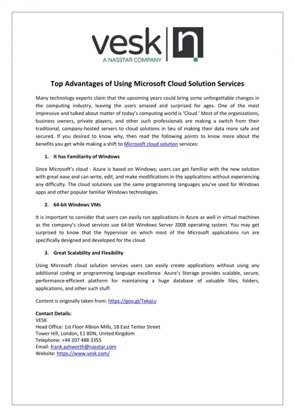 Top Advantages of Using Microsoft Cloud Solution Services