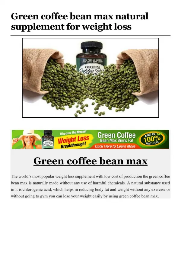 Green coffee bean max natural supplement for weight loss
