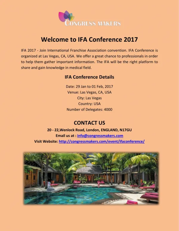 Easy Hotel Booking For IFA Conference 2017