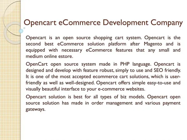 Opencart eCommerce Development Company