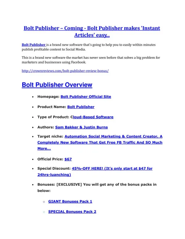 Bolt Publisher review demo - Bolt Publisher FREE bonus