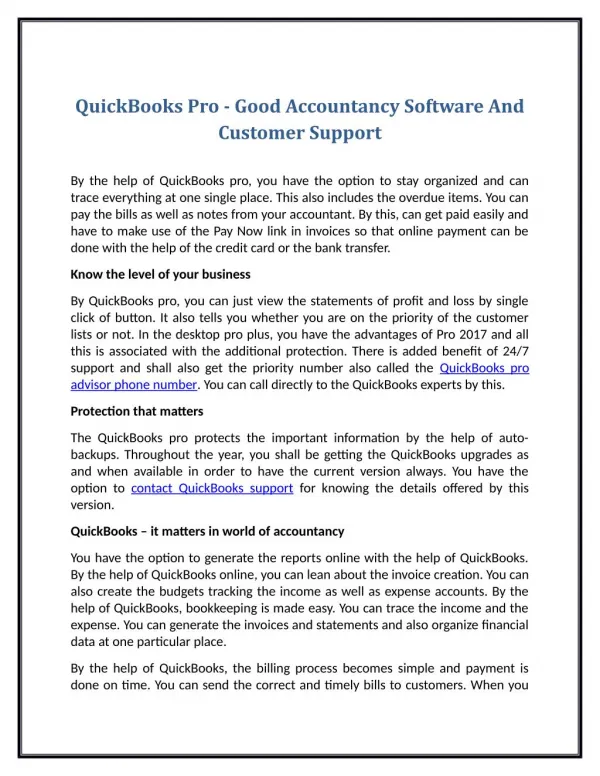 QuickBooks Pro - Good Accountancy Software And Customer Support