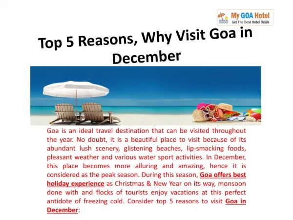 Top 5 Reasons, Why Visit Goa in December