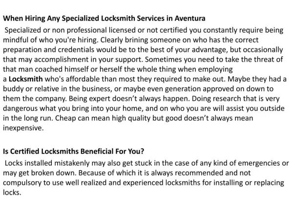 Locksmith Services in Aventura