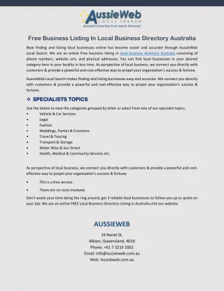 Free Business Listing In Local Business Directory Australia