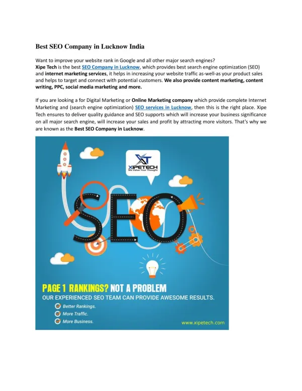 Best SEO Services in Lucknow at best price | SEO Company in Lucknow | Xipe Tech
