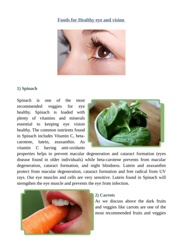 Healthy foods eye and eye sight