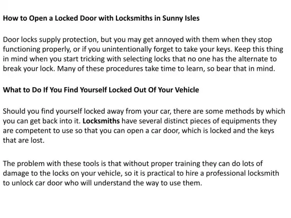 How to Open a Locked Door with Locksmiths in Sunny Isles