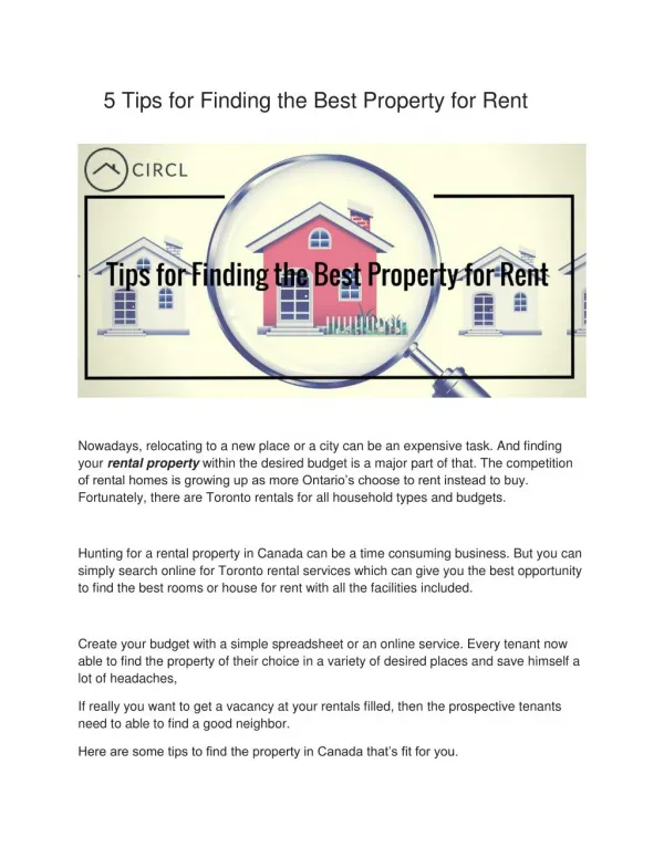 5 Tips for Finding the Best Property for Rent