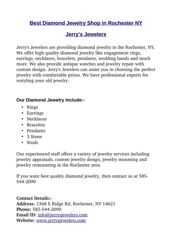 Best Diamond Jewelry Shop in Rochester NY - Jerrys Jewelers