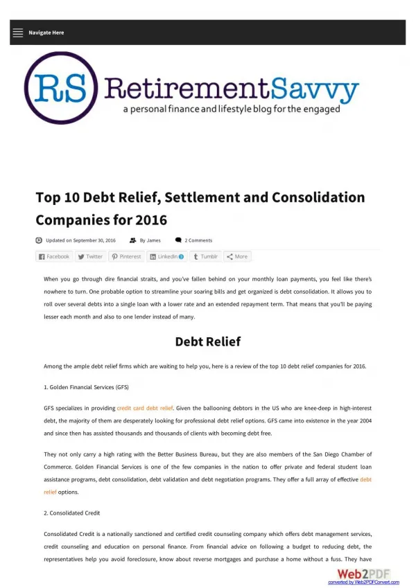 Top 10 Debt Relief, Settlement and Consolidation Companies for 2016
