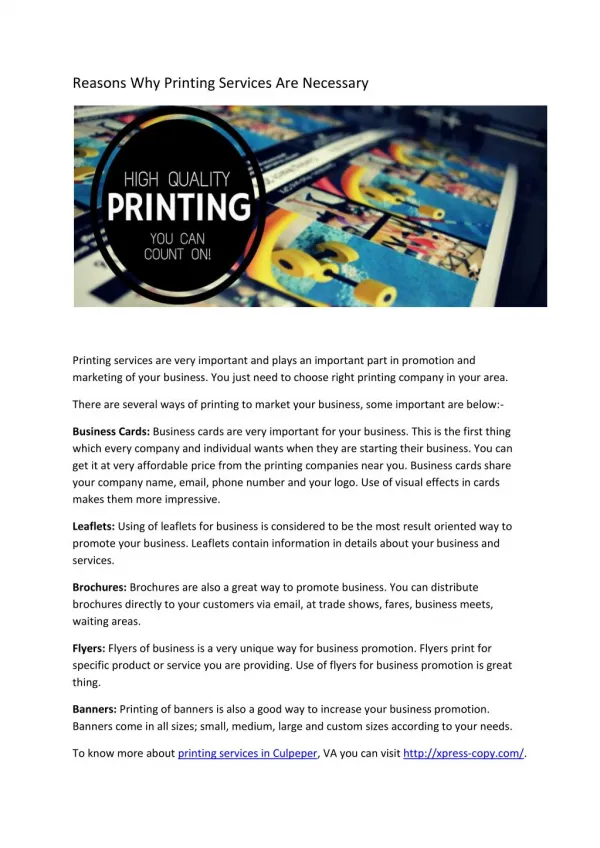 Reasons Why Printing Services Are Necessary