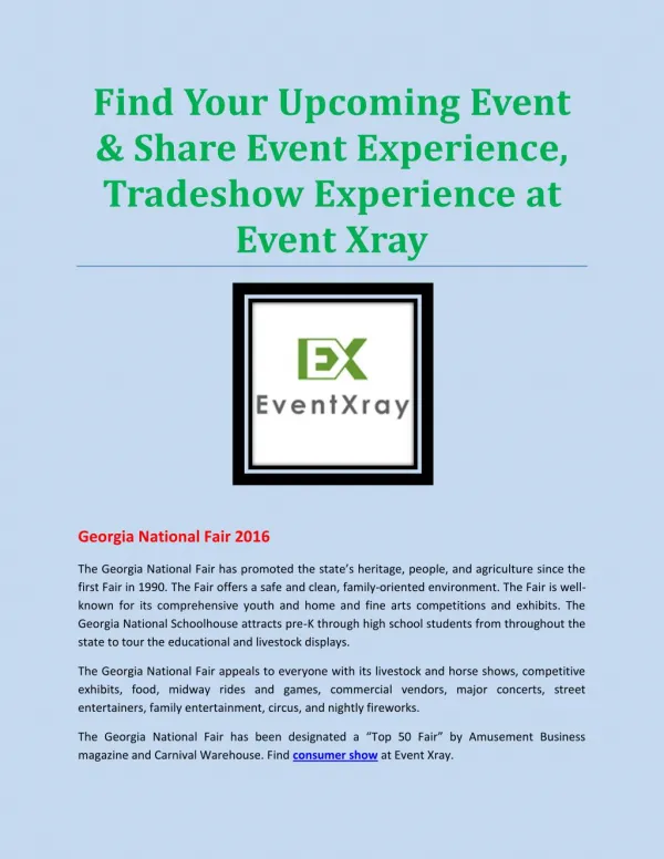 Find Your Upcoming Event & Share Event Experience, Tradeshow Experience at Event Xray