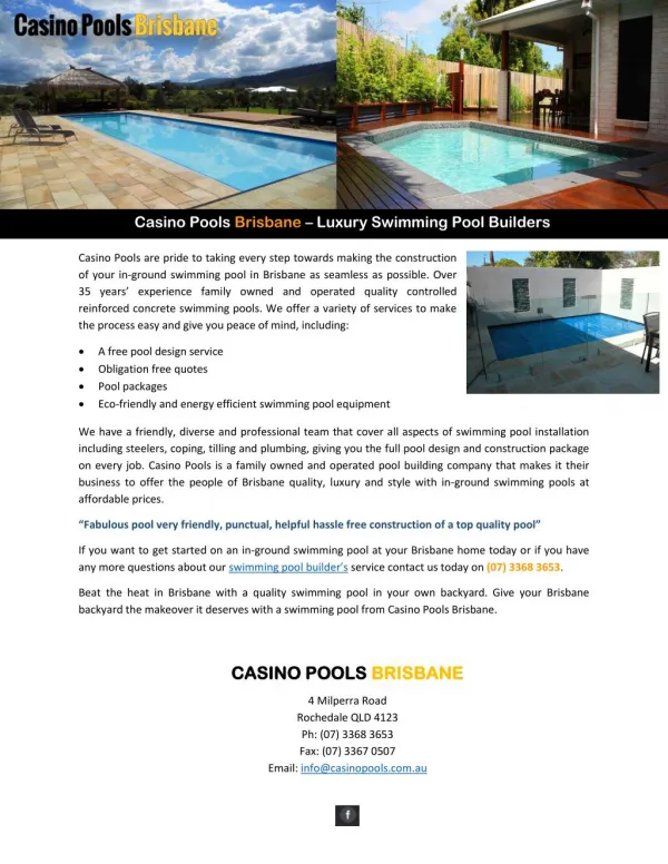 Casino Pools Brisbane – Luxury Swimming Pool Builders