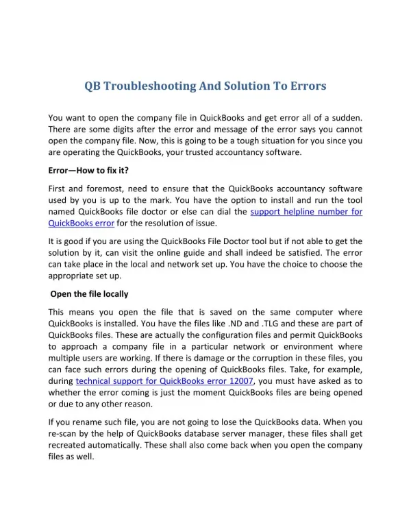 Qb troubleshooting and solution to errors