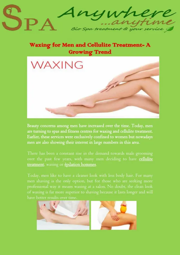 Waxing for Men and Cellulite Treatment- A Growing Trend
