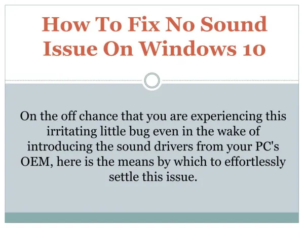 How To Fix No Sound Issue On Windows 10