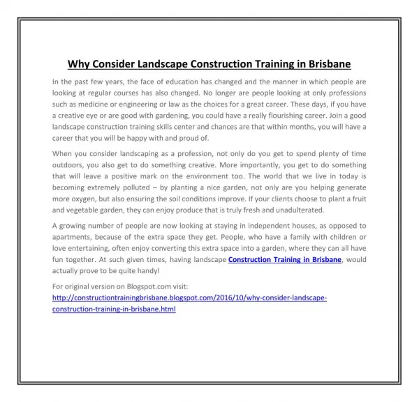 Why Consider Landscape Construction Training in Brisbane