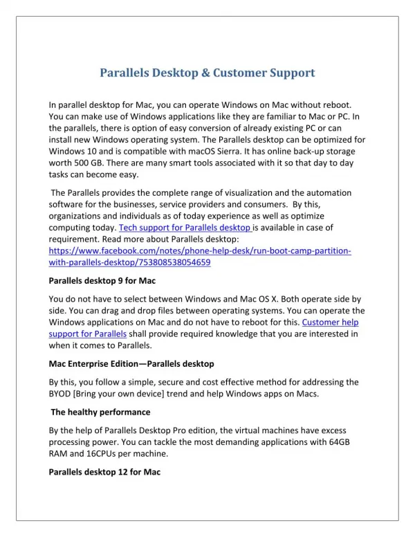 Parallels Desktop & Customer Support