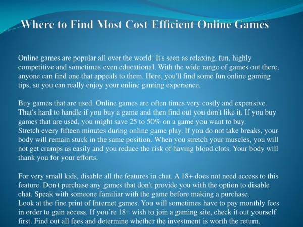 Where to Find Most Cost Efficient Online Games