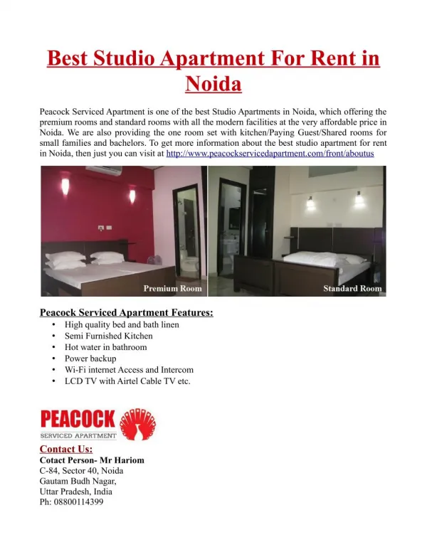 Best Studio Apartments For Rent in Noida