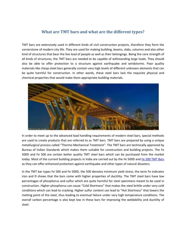 What are TMT bars and what are the different types?
