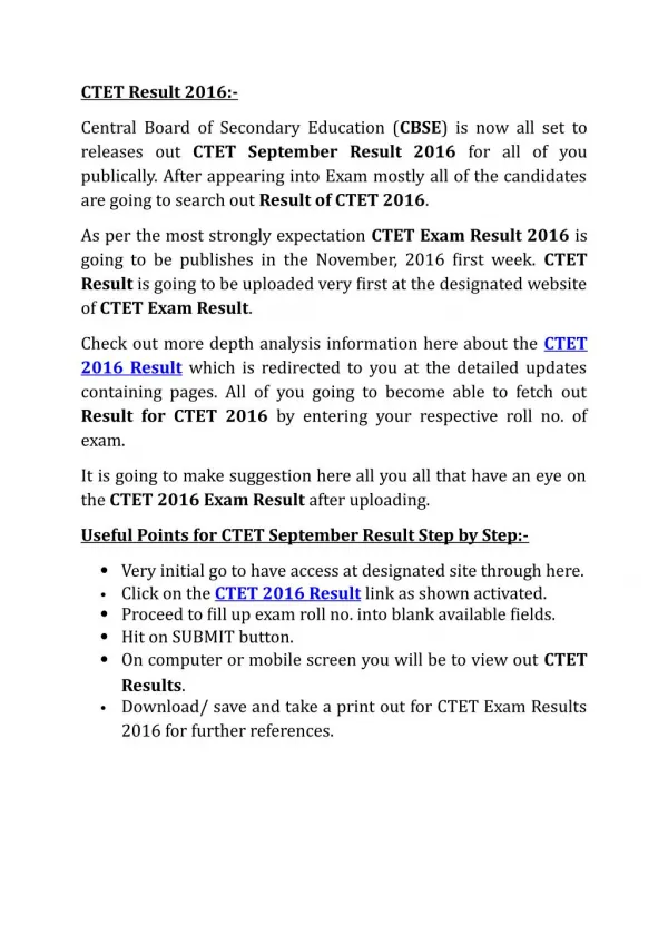 CTET Result 2016, ctet.nic.in, CTET Result