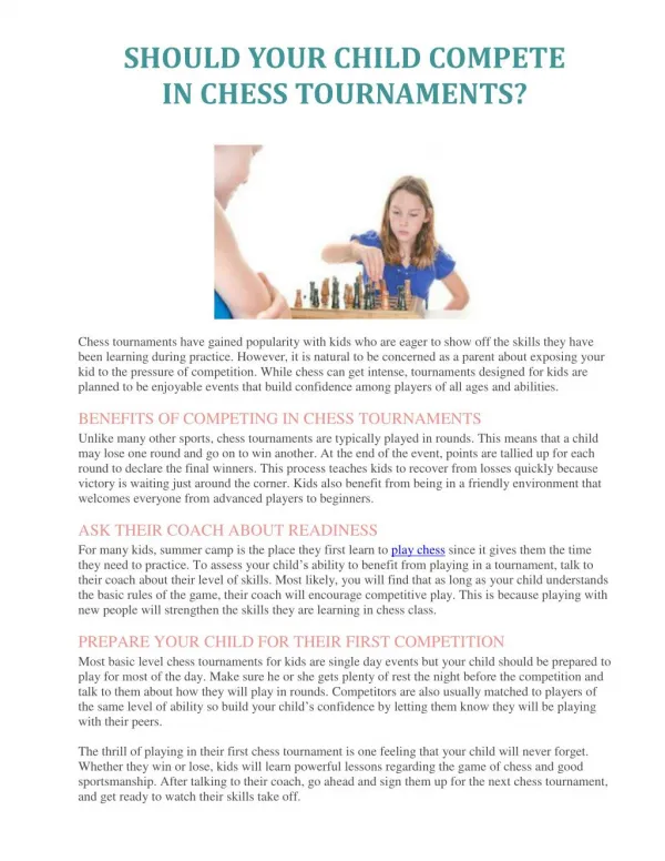 SHOULD YOUR CHILD COMPETE IN CHESS TOURNAMENTS