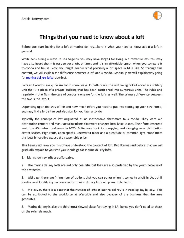 Read Things that you need to know about a loft