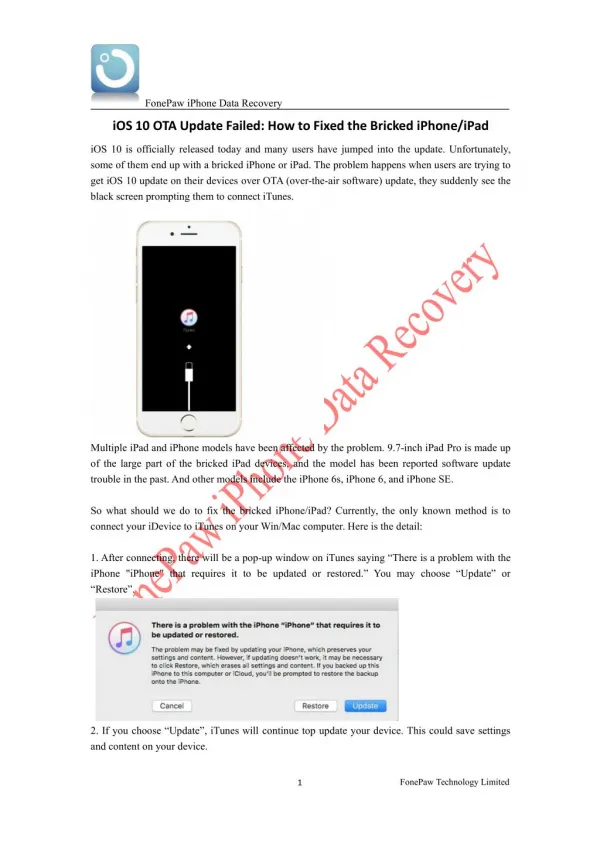 iOS 10 OTA Update Failed How to Fixed the Bricked iPhone/iPad