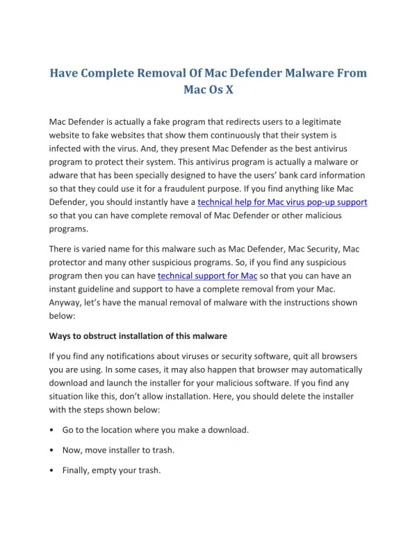 Have Complete Removal Of Mac Defender Malware From Mac Os X