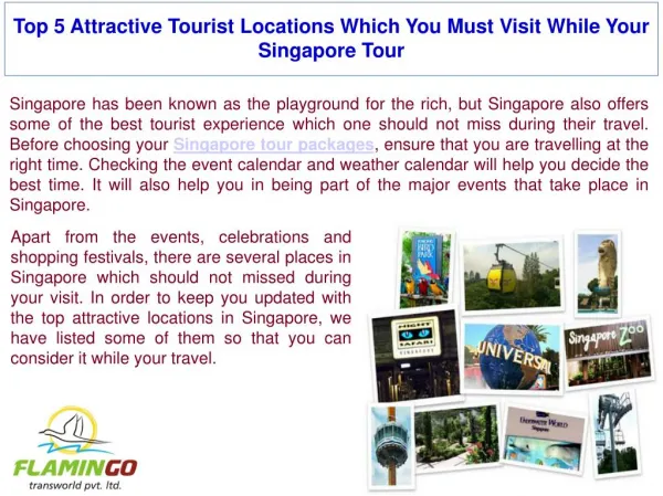 5 Places You Should Visit During Singapore Tour | Flamingo