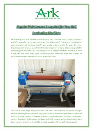 Regular Maintenance is required for Your Roll Laminating Machines - slide 1