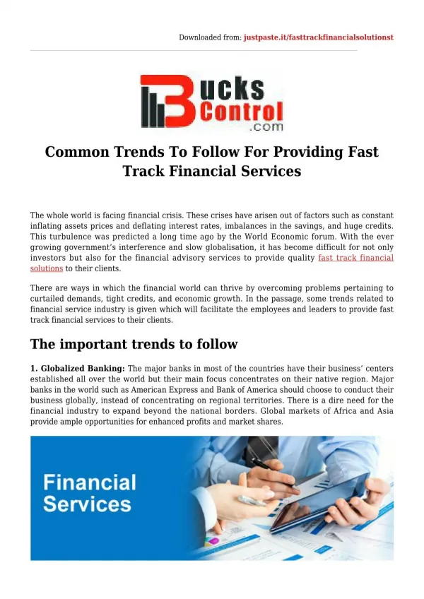 Trends To Follow For Providing Fast Track Financial Services